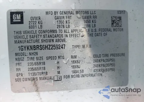 2017 Cadillac Xt5 Luxury из США, поврежденный, VIN 1GYKNBRS6HZ259247